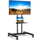 Mobile TV Stand with Wheels Height Adjustable for 32-65 Inch LCD LED Flat Curved Screen TVs up to 110lbs, Black Rolling TV Cart Floor Stand Portable with Shelf, Max VESA 600x400mm