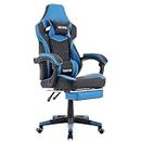 WOTSTA Big and Tall Gaming Chair with Footrest,Ergonomic PC Gaming Chair with Massage Comfortable Headrest and Lumbar Support, High Back Desk Chair Recliner Game Chair PU Leather,300LBS (Blue)