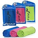 Fit-Flip Toalla de enfriamiento Set de 3 Unidades 100 x 30 cm, Toalla refrescante, Toalla fría, Airflip Cooling Towel Color: Azul Oscuro/Verde/Rosa, tamaño: 100x30cm