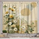 Ambesonne Floral Eucalyptus Kitchen Curtain Pastel Abloom Ivory Sage Green Mustard Polyester in Green/White | 24 H x 55 W in | Wayfair