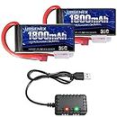 URGENEX 2S Lipo Battery 7.4v Lipo, RC Lipo Batteries 35C 1800mah Li-Po Battery with T Plug Campatibal with WLtoys Rc Cars A959-B, Truck, Truggy, Traxxas, Helicopter, Drone, Redcat Racing (2Pack)