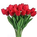 JUSTOYOU Tulip Real, Flores Artificiales para Ramos de Boda, hogar, Hotel, decoración de jardín, Eventos, Navidad, como Regalo, Rojo, 20 Piezas.