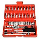 SN Expo Tool Kit 46-Piece 1/4-inch Screwdriver Drive Socket Wrench Set Ratchet Mechanic Tools Kit Bit Sockets with Extension Bar for Automotive Repair, Metric with Storage Case For Travel