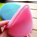Afflatus Cleaning Supplies Sponges Silicone Scrubber for Kitchen Non Stick Dishwashing & Baby Care Sponge Brush Household Health Tool (Multicolor, Pack of 2)