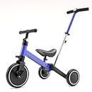 FAYDUDU 4 in 1 Kids Tricycles for 1-4 Years Old Boys Girls, Toddler Balance Bike with Parent Push Handle, Baby Walker with Adjustable Seat and Detachable Pedal (Blue Black)
