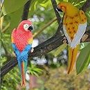Ftoon Props Resin Parrot Hanging Garden Statues 12 Inch 1 Pair, Realistic Parrot Outdoor Sculpture Landscape Ornament Patio Yard Lawn Figurine Tree Decor, Outdoor Garden Wall Statues (Red & Yellow)