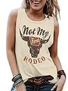 GEMLON Womens Not My Rodeo Western Graphic Cowgirl Tank Tops Loose Summer Sleeveless Tees Shirts for Women Beige M
