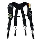 MELOTOUGH Magnetic Suspenders Tool Belt Braces with Large Moveable Phone Holder, Pencil Holder, Adjustable Size Padded Suspenders(Black）