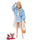 Barbie Extra Conjunto Estampado Bandana Muñeca Rubia articulada con Accesorios de Moda y Mascota, Juguete +3 años, Multicolor, (Mattel HHN08)