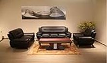 Leather Sofa Set (Sofa, Loveseat & Chair) in Black or Black & Grey Color (Black & Grey)