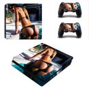 PS4 Slim Console Controller Vinyl Sexy Lady Hot Girl Sticker Skin Decals Wrap 