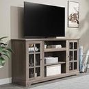LGHM Farmhouse TV Stand, Entertainment Center for 65 inch TV, 58'' Modern TV Stand with Glass Door, Tall TV Console or Storage Cabinet and Sideboard Buffet, Wash Gray