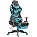 Yaheetech Computer Gaming Chair with Footrest Ergonomic Video Game Chairs Swivel Computer PC Chair Adjustable Armrest and Height Reclining Racing Chair(Neon Blue)