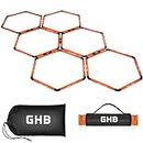GHB Hex Agility Rings Speed Rings with Carrying Bag 6 Set Portable Hexagon Rings, Agility Hurdles for Agility Footwork Training (Orange)