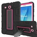 Sanhezhong Case for Samsung Galaxy Tab E 9.6, Three Layer Hybrid Rugged Heavy Duty Shockproof Anti-Slip Case Full Body Protection Cover for Tab E Nook 9.6 inch(SM-T560) Black/Rose