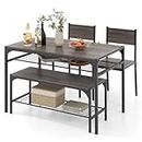 COSTWAY 4 Pieces Dining Table Set, Kitchen Table and 2 Chairs for 4 with Bench, Storage Racks, Metal Frame & Space-Saving Design, Industrial Kitchen Table Set for Small Space, Apartment (Black & Grey)