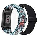 Abanen 2 Pack Elastic Bands for Fitbit Charge 5, Soft Nylon Stretchy Embroidery Loop Breathable Wristband Strap with Adjustable Clasp for Fitbit Charge 5 Advanced Tracker (Black-Blue Pink)
