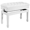 AKVOMBI Piano Bench Adjustable Duet, Wood Keyboard Bench with Storage and Padded Cushion, Double Wide Piano Bench, PU Leather, White, 13.8" D x 28.7" W x 19.7"-22.8" H