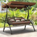 AECOJOY 3-Person Outdoor Wicker Hanging Porch Swing with Cushions for Backyard