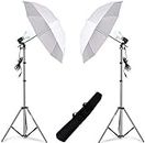 HIFFIN E27 Studio Single Holder Umbrella Lighting Kit for Photography Umbrella White + Light Stand 9Ft and Bulb Holder Kit Set of 2 Daylight Umbrella Continuous & Professional Lighting