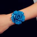 Retro Women Accessories Large Blue Flower Statement Double Layer Bangle Jewelry