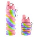 MAKERSLAND Rainbow Collapsible Folding Water Bottles for Kids, Students, Adults, Reusable BPA Free Silicone Foldable Sports Water Bottles for Travel Camping Hiking, Pink
