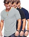 Liberty Imports 3-Pack Men's Pleated Sleeve Muscle Workout T Shirts, Set a, Large