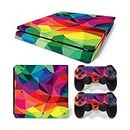ROIPIN for Playstation 4 Slim Skin, Including Controller Console Skin, Shell Skin for PS4 Slim Console Version Cover Shell（Triangular Rainbow）