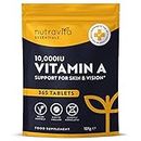 Vitamin A 10,000 IU – 365 Vitamin A Tablets (1 Year Supply) - High Strength Vitamin A Supplement for Normal Skin, Eyes & Immune System - Alternative to Vitamin A Capsules – Vegan Friendly - Nutravita