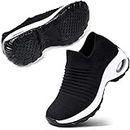 STQ Slip on Sneakers Women Walking Shoes Arch Support Work Comfy Non Slip Mesh Breathable Comfy Lightweight Platform Sneakers Women Black White Size 7.5