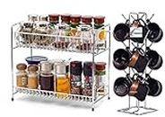 Cri8Hub Pack of 2 Stainless Steel Spice Rack 3-Tier Spice Trolley for Container, Plates, Utensils Organizer for Home and Kitchen with Stainless Steel Heavy Cup Stand - Spice Rack with Cup Stand