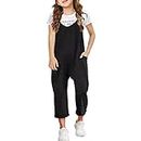Girls Casual Sleeveless Jumpsuits Spaghetti Strap Loose Overalls Rompers Long Pants With Pocket 1 Piece Overalls 3 6 Month Romper Girl (Black, 10-11 Years)