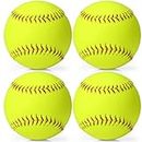 Lewtemi 12" Yellow Sports Practice Softballs, Official Size and Weight Slowpitch Softball, Unmarked Leather Covered Youth Fastpitch Softball Ball for Games, Practice and Training (4 Pcs)