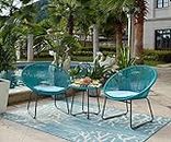 Möbilia® Garten Sitzgruppe, 5-teilig Polyrattan, Metall, Sicherheitsglas L = 0 x B = 0 x H = 0 cm türkis, Beine schwarz, Kissen hellblau