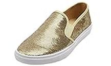 Feversole Women's Fashion Slip-On Sneaker Casual Flat Loafers Gold Sequin Size 9 M US