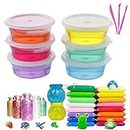 Promote Trader Combo of 6 Crystal Slime, 2 Slime Pot and 12 Air Dry Clay Combo with Free Glitter and Modelling Tools for Toddler Kids DIY Slime Kit for Girls Boys 3-6 Years Old