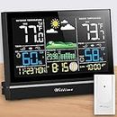Wittime 2076B Weather Station with Atomic Clock Wireless Indoor Outdoor Thermometer Temperature and Humidity Monitor Inside Outside Barometer with Temp Sensor