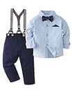 Amissz Baby Jungen Gentleman Set, Kinder Festliche Kleidung Taufkleidung Anzug Langärmeliges Shirt & Hosen Outfit Blau, 3-4 Jahre