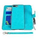 MODOS LOGICOS Case for iPhone 7 Plus/iPhone 8 Plus, [Detachable Wallet Folio][Zipper Cash Storage][14 Card Slots 1 Photo Window] PU Leather Purse with Removable Inner Magnetic TPU Case - Teal
