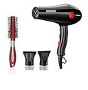 BARBER Professional Hair Dryer 2000 Watts Hair Dryers for Women and Men | Hot And Cold Control | Speed Control | Hair Dryer with Round Brush, Color May Vary