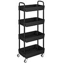 UDEAR 4-Tier Kitchen Rolling Utility Cart,Multifunction Storage Organizer with Handle and 2 Lockable Wheels for Kitchen,Bathroom,Living Room,Office,Black