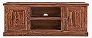 ROUNDHILL Sheesham Wood TV Stand with 2 Door & Shelf Storage for Living Room Home Entertainment Unit Center Console TV Table Wooden Tv Cabinet (Walnut Finish)