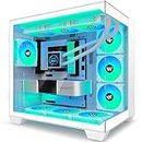 KEDIERS Case PC- preinstallato 6 ventole ARGB, ATX Mid Tower Gaming case, con doppio vetro temperato full screen, G500, bianco (G500)