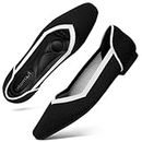 Zelaprox Women's Flats Shoes Comfort Knit Dress Flats Round Toe Ballet Flats with Memory Foam Softable Slip on Casual Work Office Flats Black/White