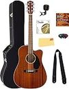 Fender CD-60SCE Solid Top Dreadnought Acoustic-Electric Guitar - All Mahogany Bundle with Hard Case, Instrument Cable, Tuner, Strap, Strings, Picks, Instructional DVD, and Polishing Cloth
