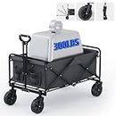 Collapsible Foldable Wagon Cart with All Terrain Solid Wheels, Heavy Duty Folding Utility Grocery Wagon with 300lbs Weight Capacity Portable Garden Cart for Shopping,Sports,Fishing,Beach,Black