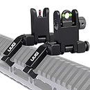UUQ 45 Degree Offset Fiber Optic Iron Sights,Flip Up Front Rear Sites with Red&Green Dot,BUIS Backup Sight Set for Airsoft Gun, Tool-Free Adjustable Front Sight Rapid Transition,Fits Picatinny Rails