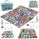 Mostop 100 Pieces Pull Back City Cars and Trucks Toy Die Cast Vehicle Set Model Car, Friction Powered Mini Car Pack Toy Set with Storage Organizer Box and Map, Great Birthday Gift for Toddlers