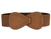 Allegra K Interlock Buckle 8-shaped Faux Leather Elastic Belt Cinch Waistband for Lady Fit Waist Girth:25"/63.5cm-37"/94cm Brown