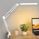 TROPICALTREE LED Desk Lamp, Swing Arm Desk Light with Clamp, 3 Lighting 10 Brightness Eye-Caring Modes, Reading Desk Lamps for Home Office 360°Spin with USB Adapter & Memory Function white-14W